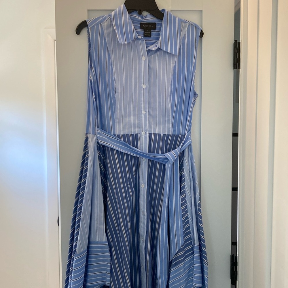 Shades of blue striped dress. Gracia Large